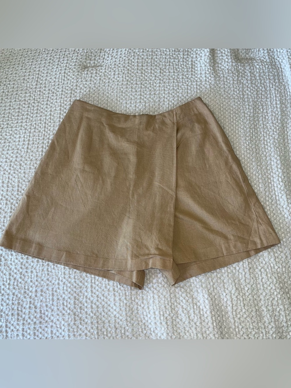 Linen Blend Boutique Skort Tan Women’s Small Elastic Waist Plus Side Zip